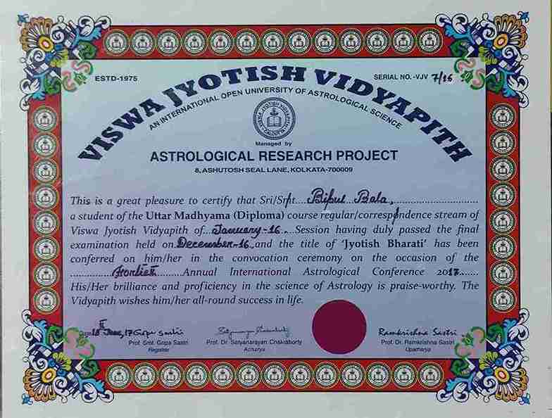 Jyotish Bharati Diploma in Astrology by Dr Prodyut Acharya