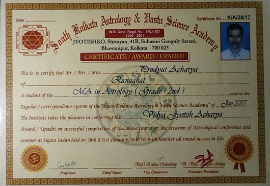 Vidya Jyotish Acharya MA in Astrology by Dr Prodyut Acharya