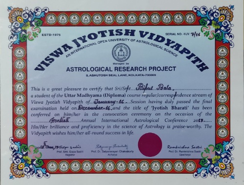 Jyotish Bharati Diploma in Astrology by Dr Prodyut Acharya