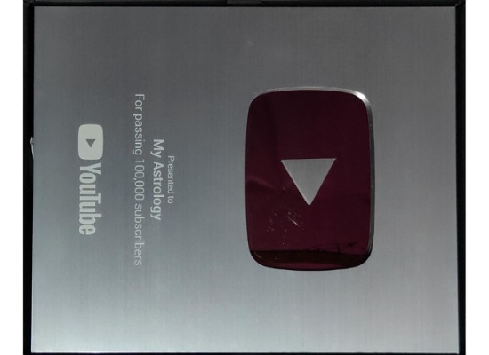 YouTube Silver Play Button awarded to My Astrology for surpassing 100,000 subscribers